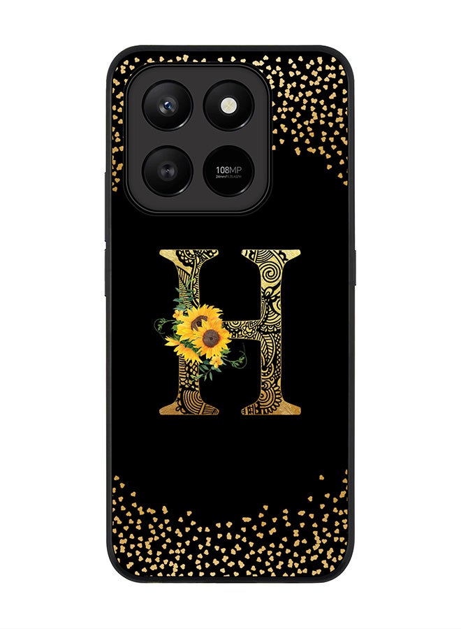 Stylizedd For Honor X7d 4G / X7d 5G / 400 Smart Case,Slim fit Camera Protection, Shockproof Thin Phone cover  - Custom Floral Monogram - H ( Black ) - Image 1